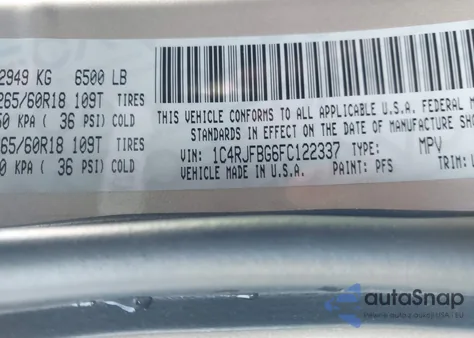 2015 Jeep Grand Cherokee Limited z USA, uszkodzony, nr VIN 1C4RJFBG6FC122337